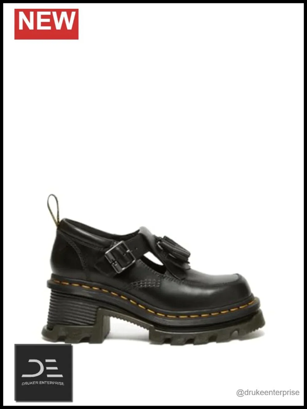 Leather Mary Jane Shoes Block Heel Buckle